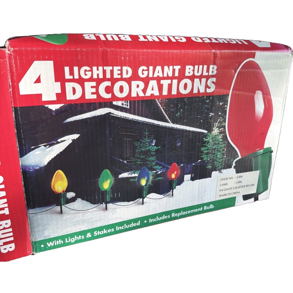 T16~ 4 Lighted GIANT BULB Christmas Decorations Pathway Strand Vintage TESTED